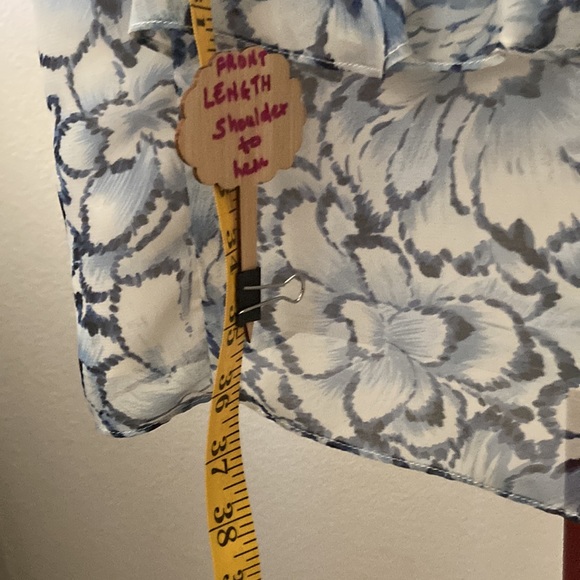 Adrianna Papell blue & cream floral front ruffled lined sleeveless dress size 14 - Picture 3 of 9